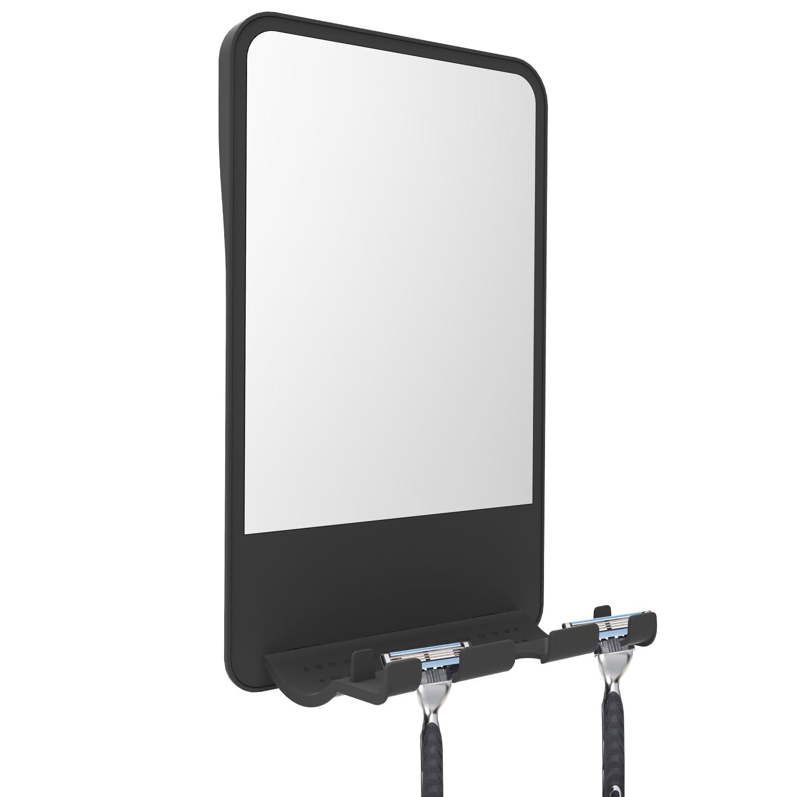 deaunbr Fogless Shower Mirror for Shaving, Anti Fog Mirror for Shower with Multifunctional Storage for Razor and Shaving Foam Canister,Bathroom Mirror for Men and Women