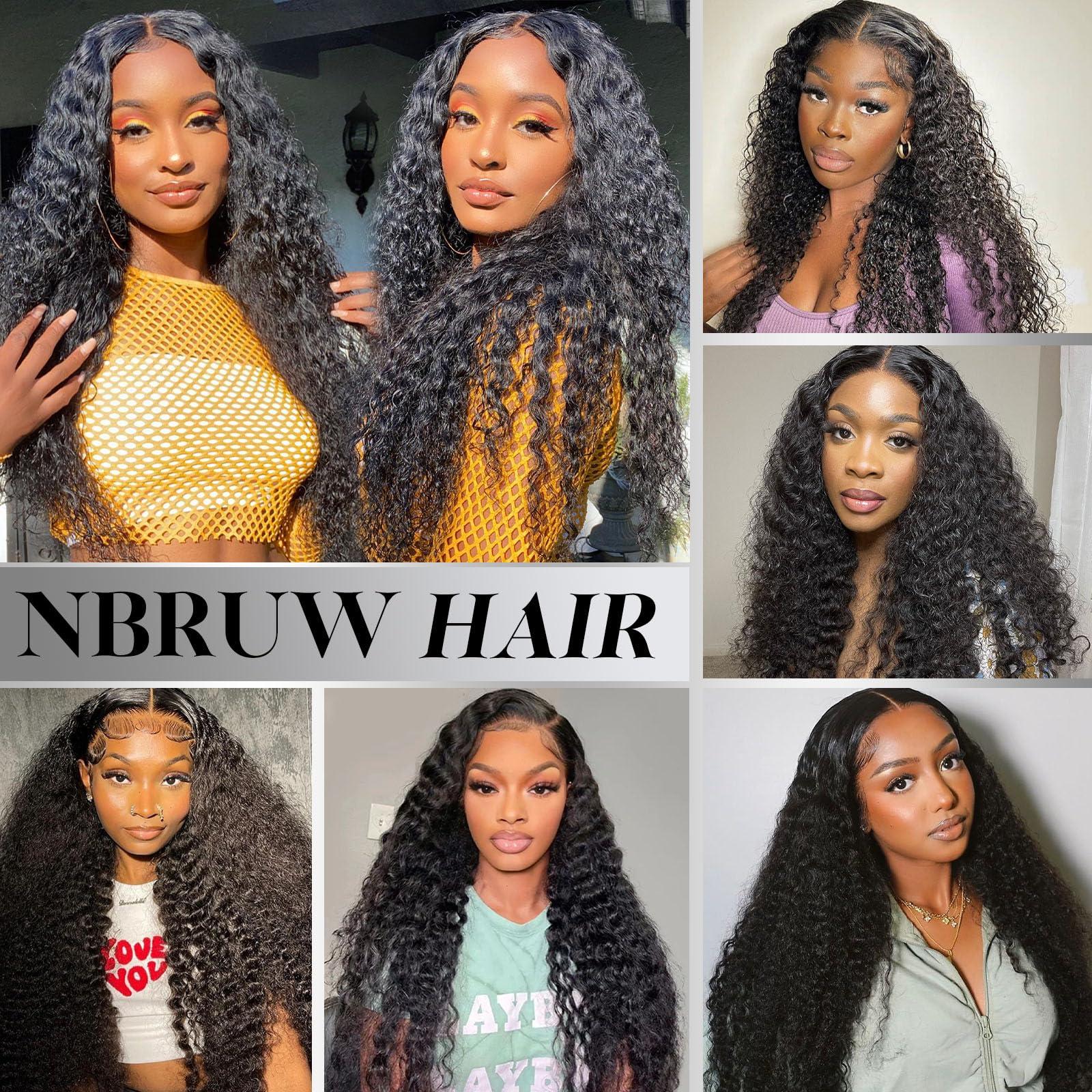 NBRUW Human Hair Bundles 20 22 24 26 Inch Deep Wave Bundles Human Hair 12A 4 Bundles Human Hair 100% Unprocessed Virgin Deep Curly Human Hair Bundles Deals Real Human Hair Extensions Natural Black
