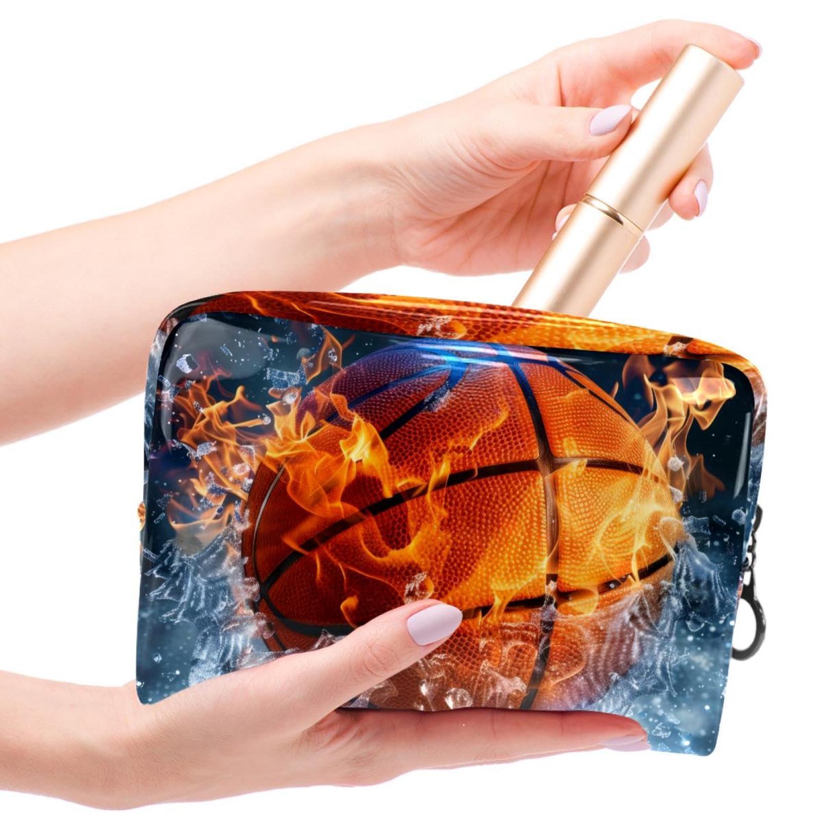 Anna Cowper Anna Cowper Fire Ice Baseketball Cosmetic Bags, Portable Travel Makeup Bags with Zipper, PVC Cosmetic Pouch Small Toiletry Bag Organizer Bags