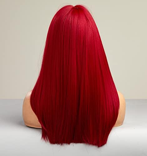LANOVA LANOVA Red Wig with Bangs, Synthetic Red Wigs for Women, Natural Straight Cosplay Red Wig with Fringe, Bright Red Hair Wig 20 inch LANOVA-160