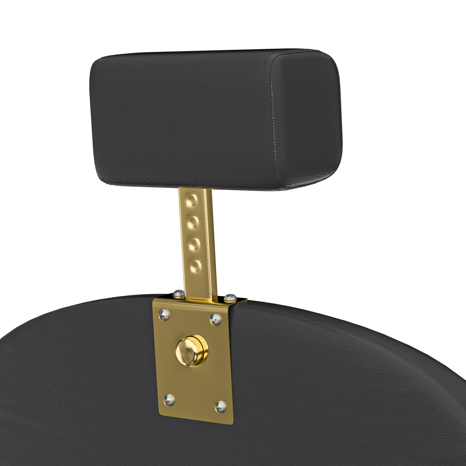 Charmmade Salon Chair Reclining Barber Chair Adjustable Recliner Styling Chair Hydraulic Adjust Height 360Swivel, Unique Headrest Design, Black and Gold