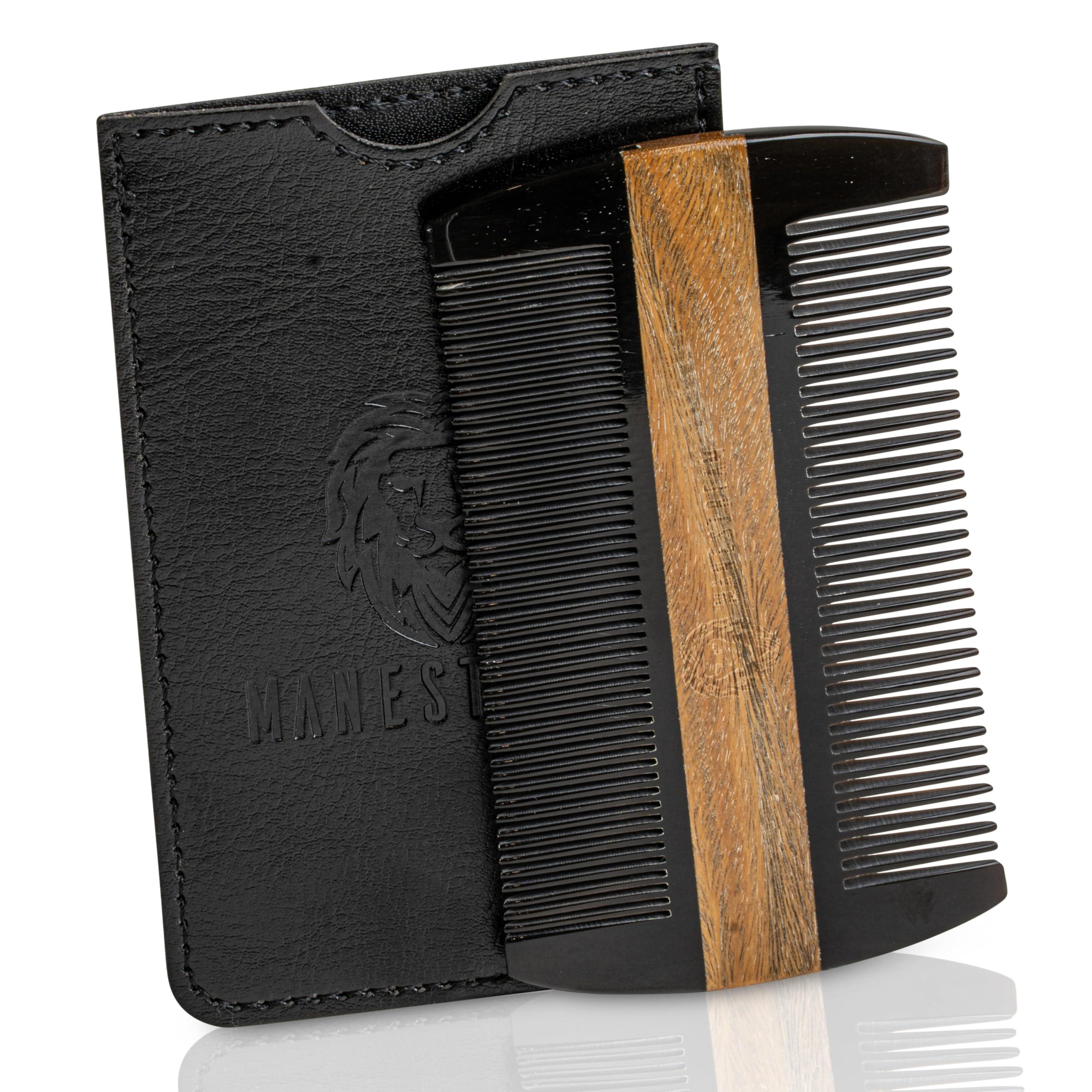 MAN & MANE Premium Natural Ox horn and Sandalwood Beard Comb Dual-Action | Double Sided Beard & Mustache Comb with Black Protective Case | Perfect Grooming Companion & Gift for Men  by Man & Mane