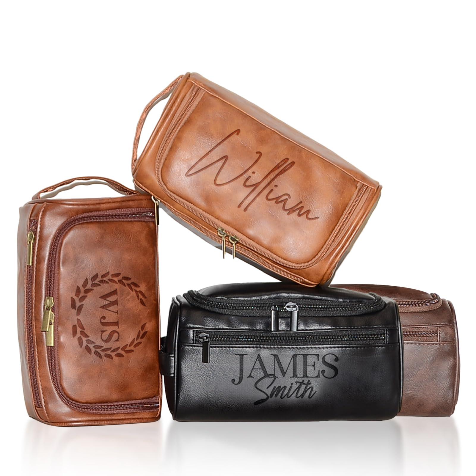 Tatiorly Tatiorly Personalized Men\'s Toiletry Bag, Customized Dopp Kit,Fathers Gifts Travel Customized Name Shaving Bag, Handmade Gift for Fathers Gifts,Groomsman, Husband, Grandpa, Christmas, Birthday -Brown