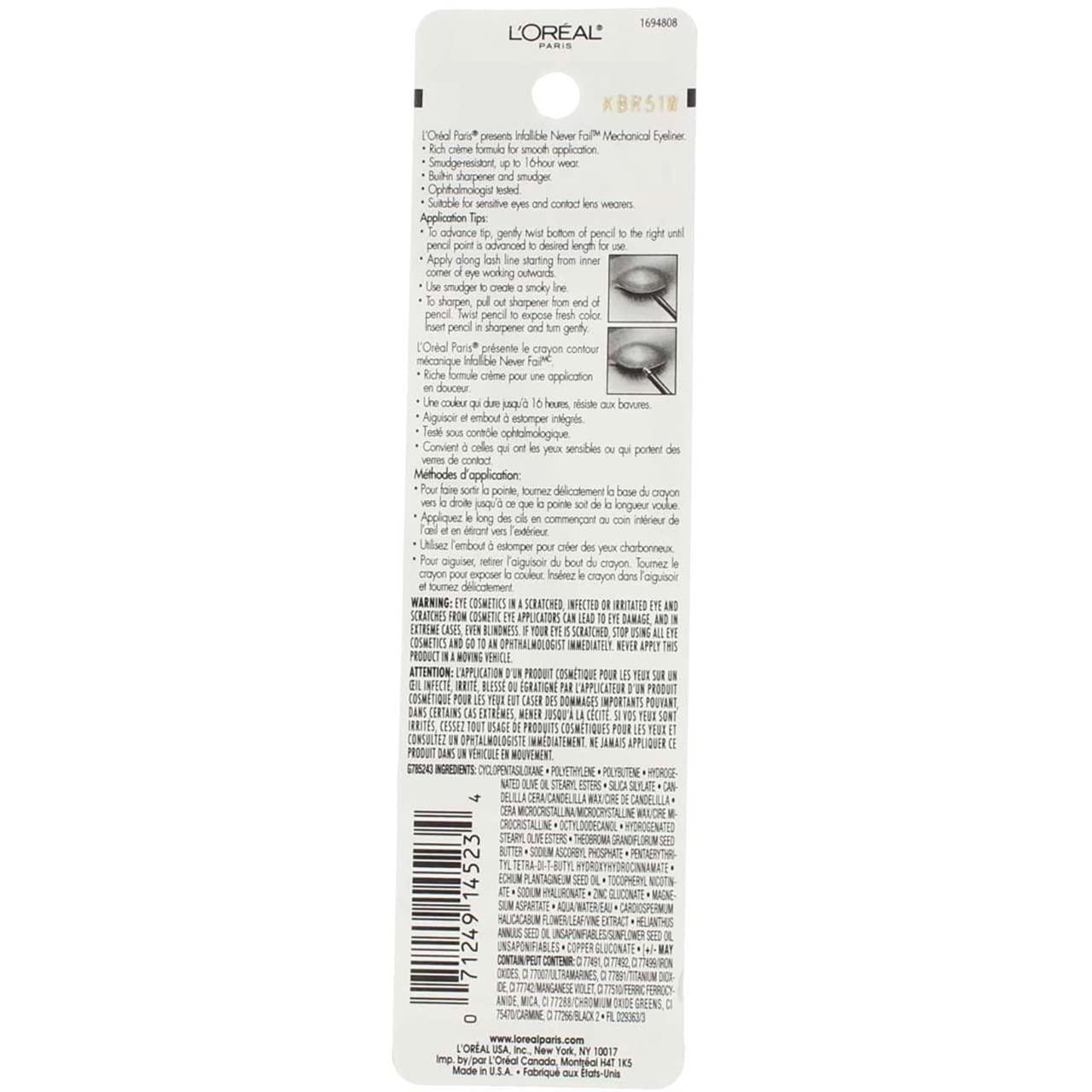 L'Oreal Paris L'Oreal Paris Infallible Never Fail Eyeliner, Black, 0.008 Ounces