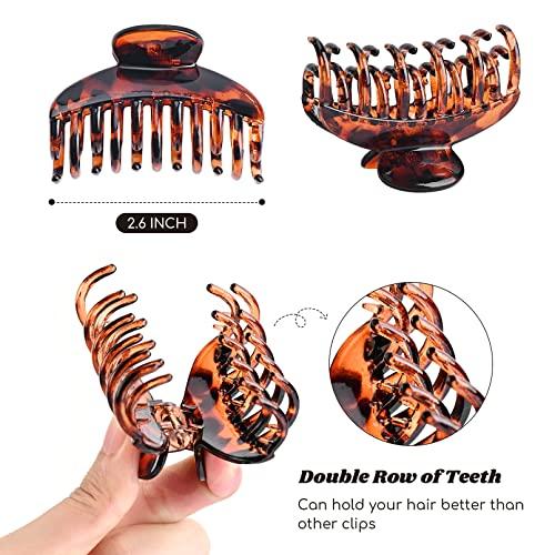 DEEKA DEEKA 3 PCS 2.5 Inch Tortoise Shell Hair Claw Clips Double Row Teeth Plastic Hair Jaw Clips Hair Barrettes Thick Medium Thin Hair Clips for Women
