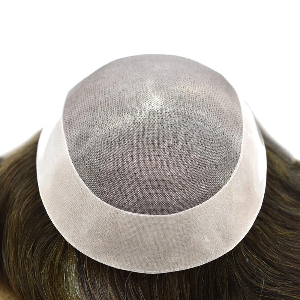 DR Hair Toupee For Men Hair Replacement System Real Human Hair Pieces For Men\'s Toupee Hair System For Men Fine Mono Protesis Capilar Para Hombre7X9 Medium light density #6 Light Brown