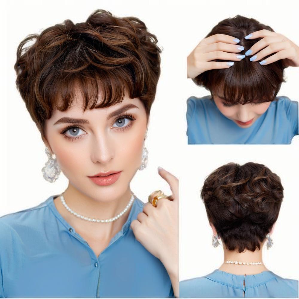 BESTOPPER BESTOPPER Curly Hair Topper 100% Real Human Hair Topper Clip In/On Hair Pieces For Women Thinning Hair And Hair Loss (Curly-Dark brown)