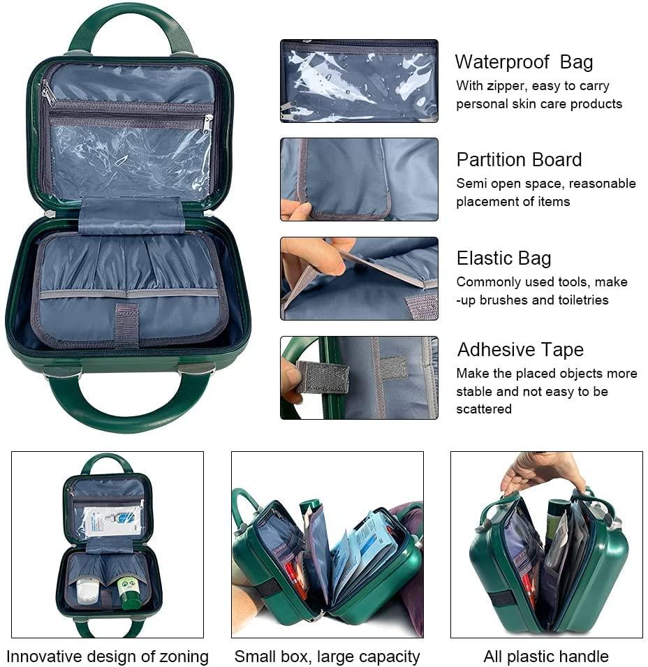 JZRTravel Makeup Travel Case Hard Shell Cosmetic Bag Small Portable Makeup Bag Hand Luggage with Elastic Band Mini ABS Carrying Suitcase for Women Girls, Green