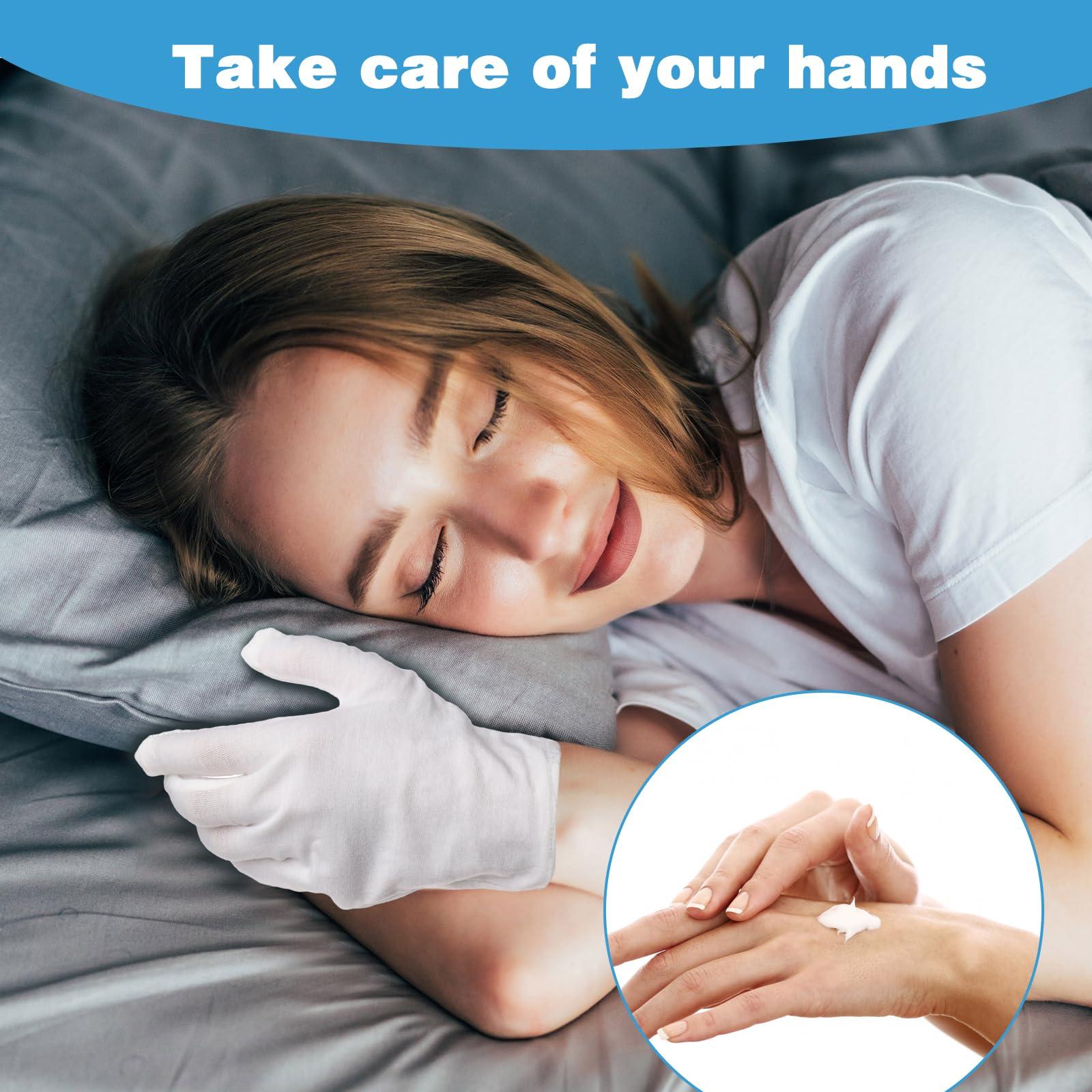 APLZGMG 7Pair White 100% Cotton Gloves for Eczema and Dry Hands - Moisturizing Gloves SPA Overnight - Breathable Sleeping Gloves
