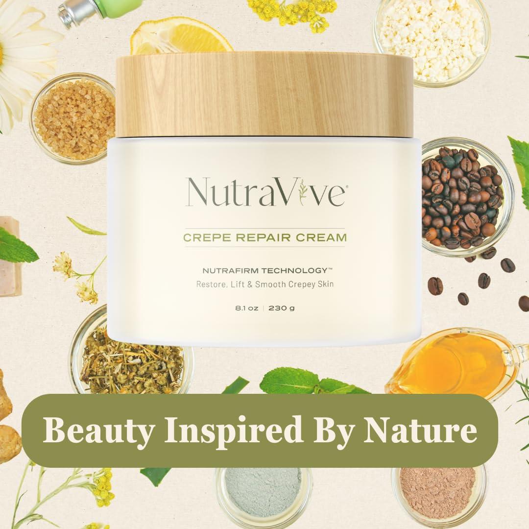 NutraVive NutraVive Crepe Repair Cream Anti-Aging Crepey Skin Treatment, 8.1 Oz Restore, Lift, Tighten & Smooth Loose Skin Collagen Boosting Body, Neck & Facial Repair Cream