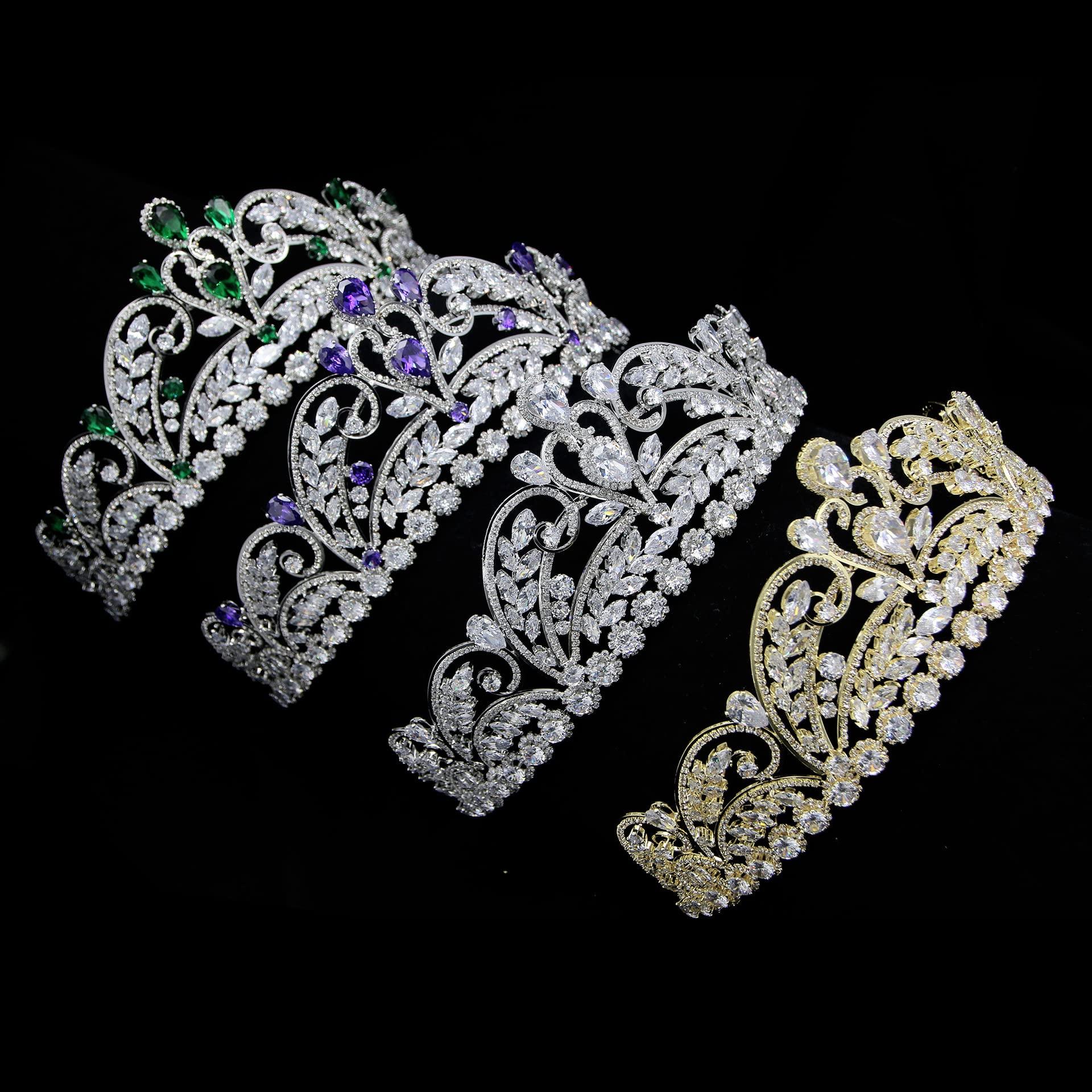 QXMYOO Light Purple Quinceanera Crowns and tiaras lavender Sweet 16 Birthday Crowns for Girls Cubic Zirconia CZ Wedding Headpiece Silver Hair Accessories