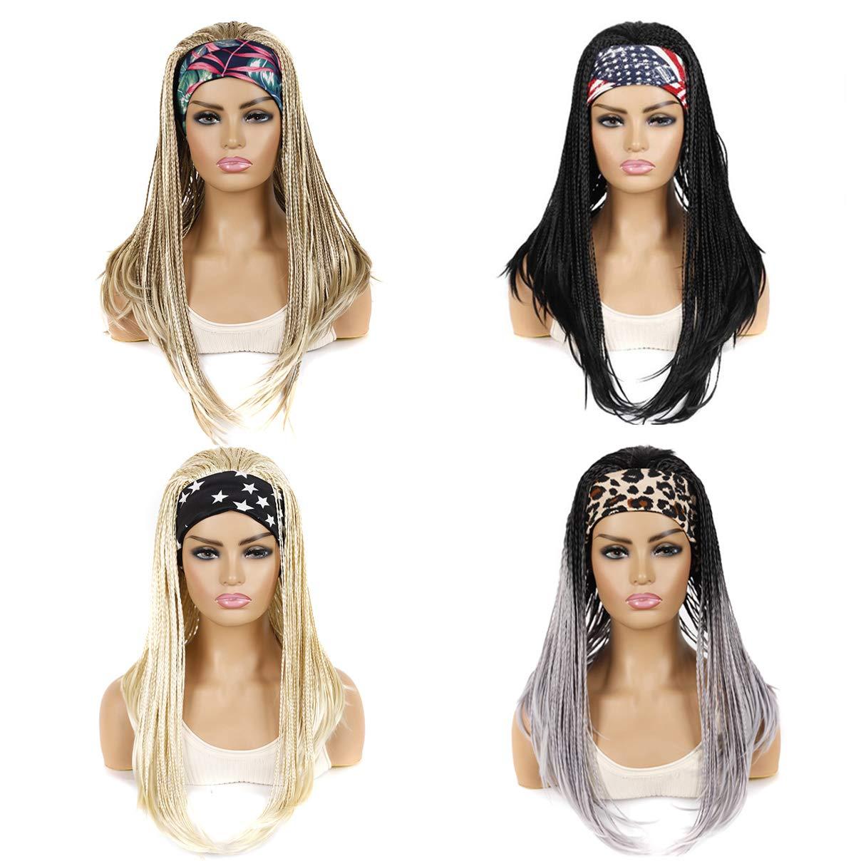 KXW KXW Braided Headband Wigs for Black Women, Long Braided Wigs with Handband Attached, Box Braid Wig Crochet Hair, Hip Hop Punk Style (4 Colors, 18in/45cm)