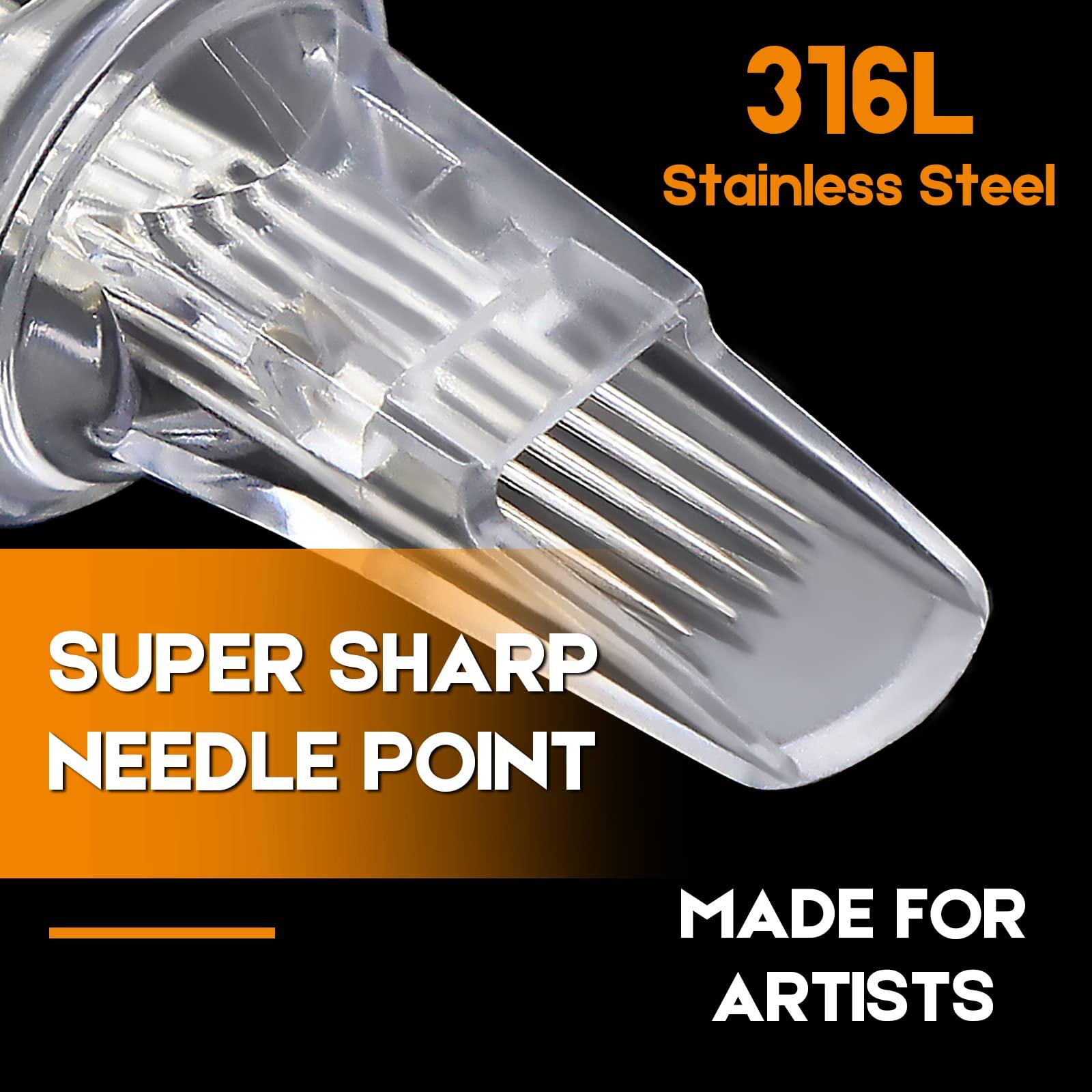 Ruicoo Tattoo Cartridge Needles - 40Pcs Mixed Sizes Tattoo Needles Cartridge Round Shader 3RS 5RS 7RS 9RS for Tattoo Kit and Tattoo Artists