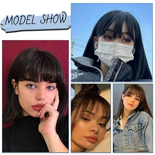 EINbeauty Clip in Bangs 100% Human Hair Extensions French Bangs Fringe with Temples Hairpieces Clip on Bangs Fake Bangs for Women(French Bangs,Dark Red Brown)