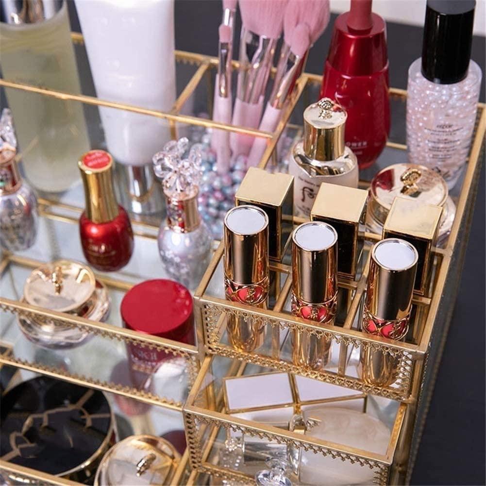 SMSOM SMSOM Makeup Organizer, Countertop Cosmetic Storage Box Mirror Glass Beauty Display, Ideal for Bedroom and Bathroom Countertops