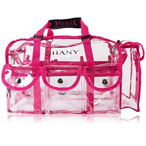 SHANY SHANY Clear PVC Makeup Bag - Large Professional Makeup Artist Rectangular Tote with Shoulder Strap and 5 External Pockets - PINK