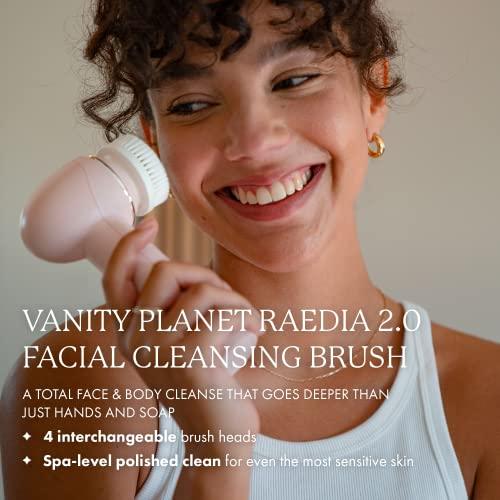 Vanity Planet Vanity Planet Raedia 2.0 Facial Cleansing Brush, 4 Interchangeable Brush Heads, Pink - Daily Cleansing Face Exfoliator for Glowing & Acne Prone Skin - Lightweight Silicone Water-Resistant Body Brush
