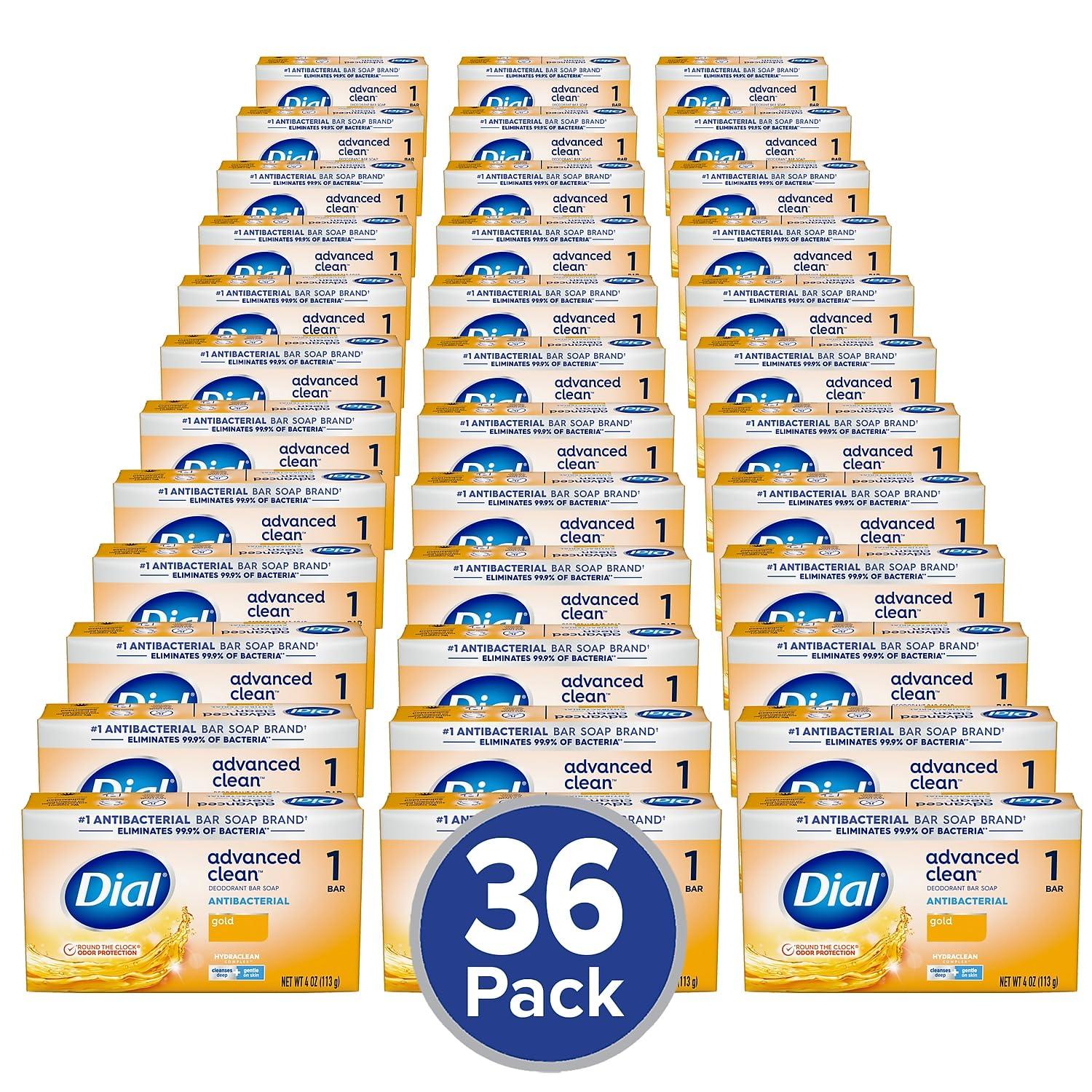 Dial Dial Advanced Clean Antibacterial Deodorant Bar Soap, Gold Scent, 4 Oz., 36 Bars/Box (00052336926172)
