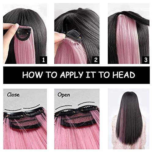 Yinmei Baibian Pink Hair Extensions Colored Clip in Hairpieces Pink Colorful Long Straight Thick Party Highlights Synthetic Hair Pieces for Women Girls 22inch 3Pcs (Begonia Red)