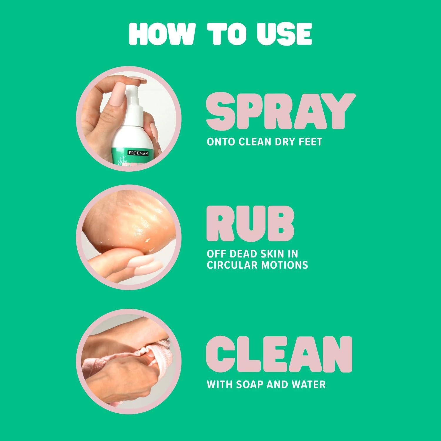 FREEMAN Freeman Flirty Feet Instant Foot Peeling Spray, Exfoliating Foot Mask For Summer, Moisturizing & Smooth Dry, Cracked Heels, Remove Dead Skin Quickly, Cruelty-Free & Vegan, 4 fl.oz./ 118 ml Bottle