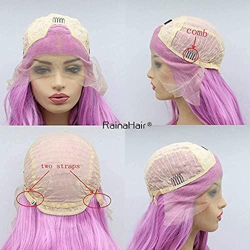RainaHair RainaHair 24inch Lavender Purple Wig Heat Resistant Lilac Synthetic Lace Front Wig Natural Hairline Wavy Pastel Wig Glueless Lace Front Wigs for Women Girls Cosplay Party Makeup