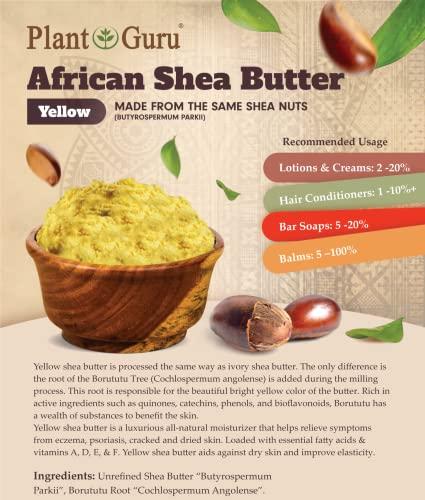 Plant Guru Raw African Shea Butter 5 lbs. Bulk Block 100% Pure Natural Unrefined YELLOW - Ideal Moisturizer For Dry Skin, Body, Face And Hair Growth. Great For DIY Soap and Lip Balm Making.