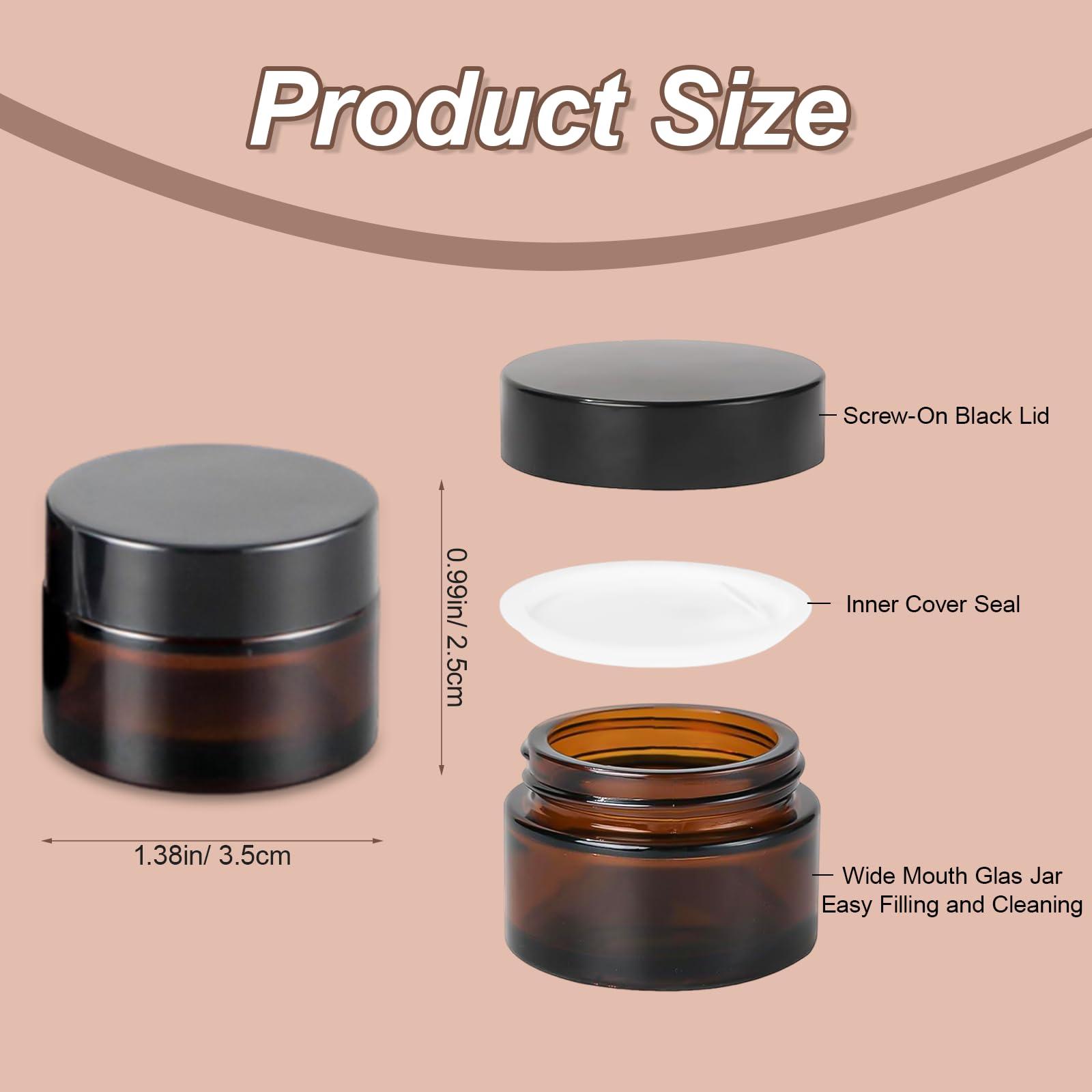 LZEDIRA 6Pack Amber Glass 5 ml 1/6 oz Small Thick Wall Round Jars Vials Pot Cosmetic Bottle Face Cream Containers With Black Lids For Lotion Make Up Nail Salve Ointment Sample Balm