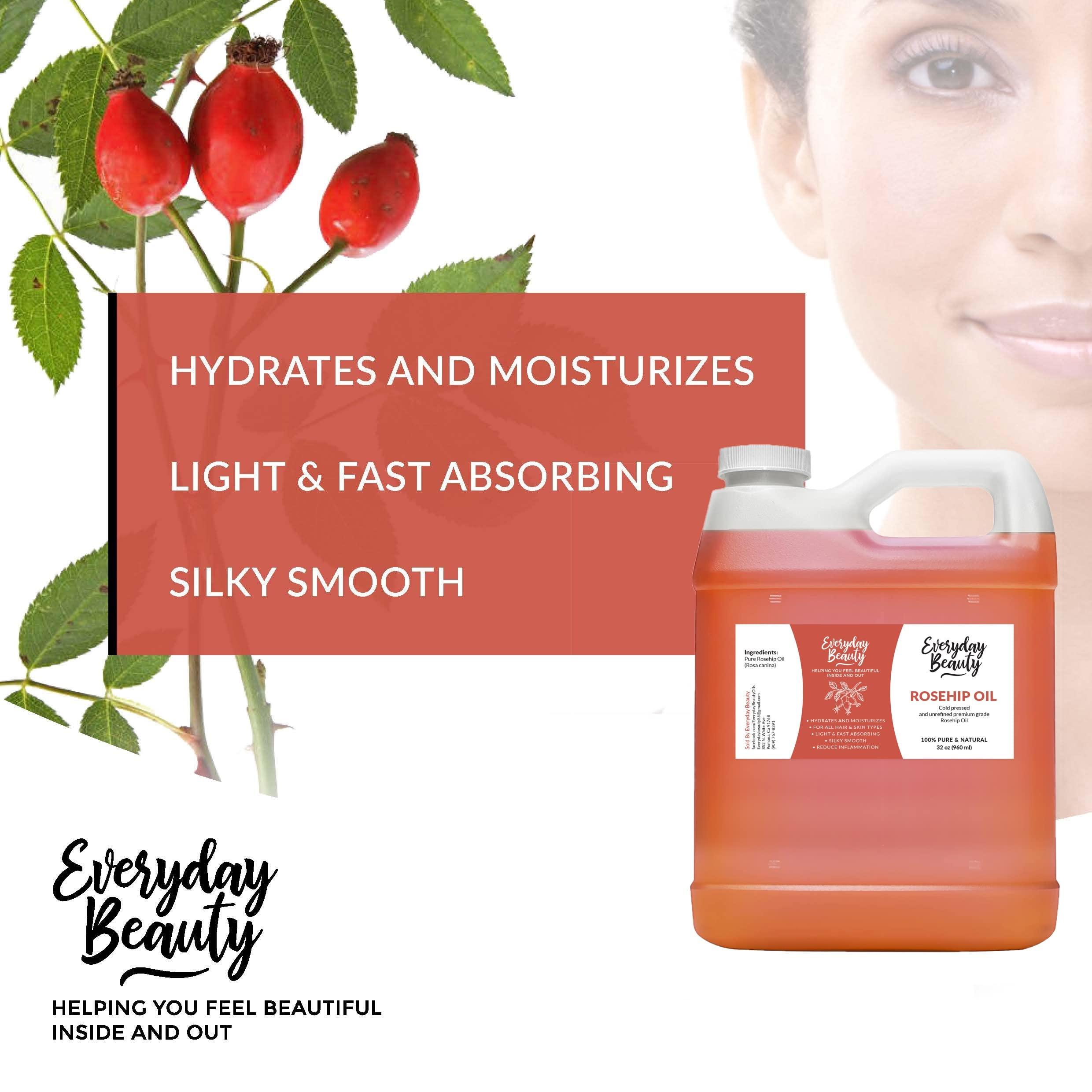 Everyday Beauty Helping You Feel Beautiful Inside Rosehip Seed Oil Bulk - 32 oz 100% Pure Extra Virgin Unrefined Luxury Oil - Cold Pressed & All Natural for Face, Skin and Hair - DIY Cosmetics - Premium Quality Bulk Price