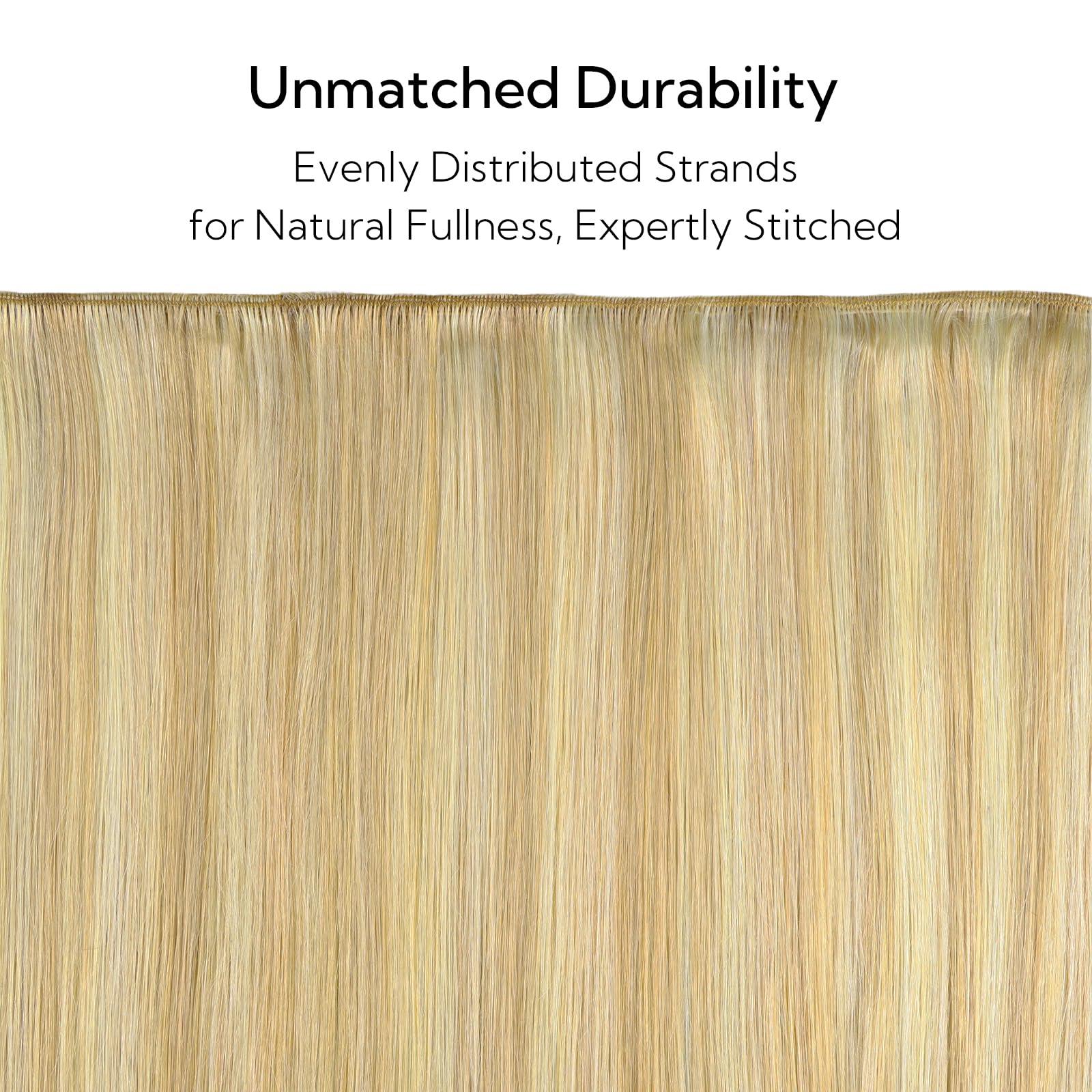 hotbanana HOTBANANA Sew in Hair Extensions Real Human Hair, 18inch 100g Weft Hair Extensions Light Blonde Highlighted Golden Blonde Sew in Hair Extensions Straight Remy Human Hair Weft Hair Extensions Full Head