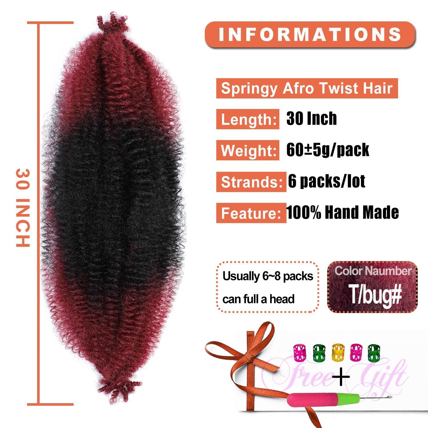 ELAOGI Springy Afro Twist Hair 30 Inch Afro Twist Hair 6Packs Pre Fluffed Marley Twist Braiding Hair Spring Twist Hair for Women (T/BUG#, 30 Inch)