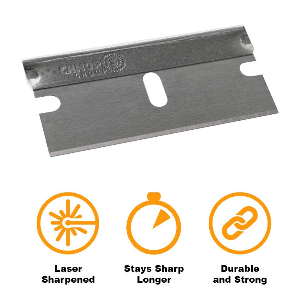 CANOPUS CANOPUS Single Edge Industrial Razor Blades, Safety Straight Edge Razor, 100% Made in USA, Box & Carton Cutter Replacement Blades, Glass and Paint Scraper Razor Blades (10 Pieces)