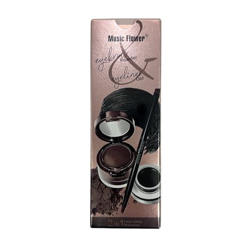 Music Flower Music Flower Gel Eyeliner Eyebrow Powder, Black and Brown Waterproof Smudgeproof Long Lasting Makeup Eyeliner Gel with Brush Mirror, 0.49 Ounce, Pack of 2