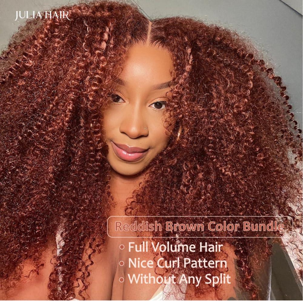 Yilian Julia Hair 12A Reddish Brown Virgin Curly Weave Human Hair 1 Bundle for Women 100% Brazilian Remy Human Hair Auburn Brown Copper Red Jerry Curly Bundle Wavy Weaves Sew in Extensions 33B Color 22 Inch