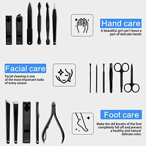 QLNE Manicure Pedicure Kit Nail Clippers Set 18 in 1 High Precision Stainless Steel Cutter File Sharp Scissors for Men & Women Fingernails & Toenails Vibrissac Scissors with Stylish Case (Blue_18in1)