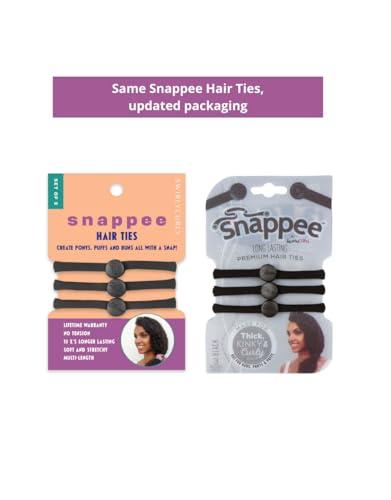 SWIRLYCURLY Snap Hair Ties for Thick, Natural, Curly Hair | No Slip, No Tension Pro Hair Tie | Strong Ponytail Holder (5 Pack, Black)