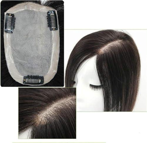 YAIRYANGTZE YAIRYANGTZE Human Hair Topper Hair Piece Hand Made Wiglets Hairpieces for Thinning Hair with Clips Mono Base (Black,14\" mono)