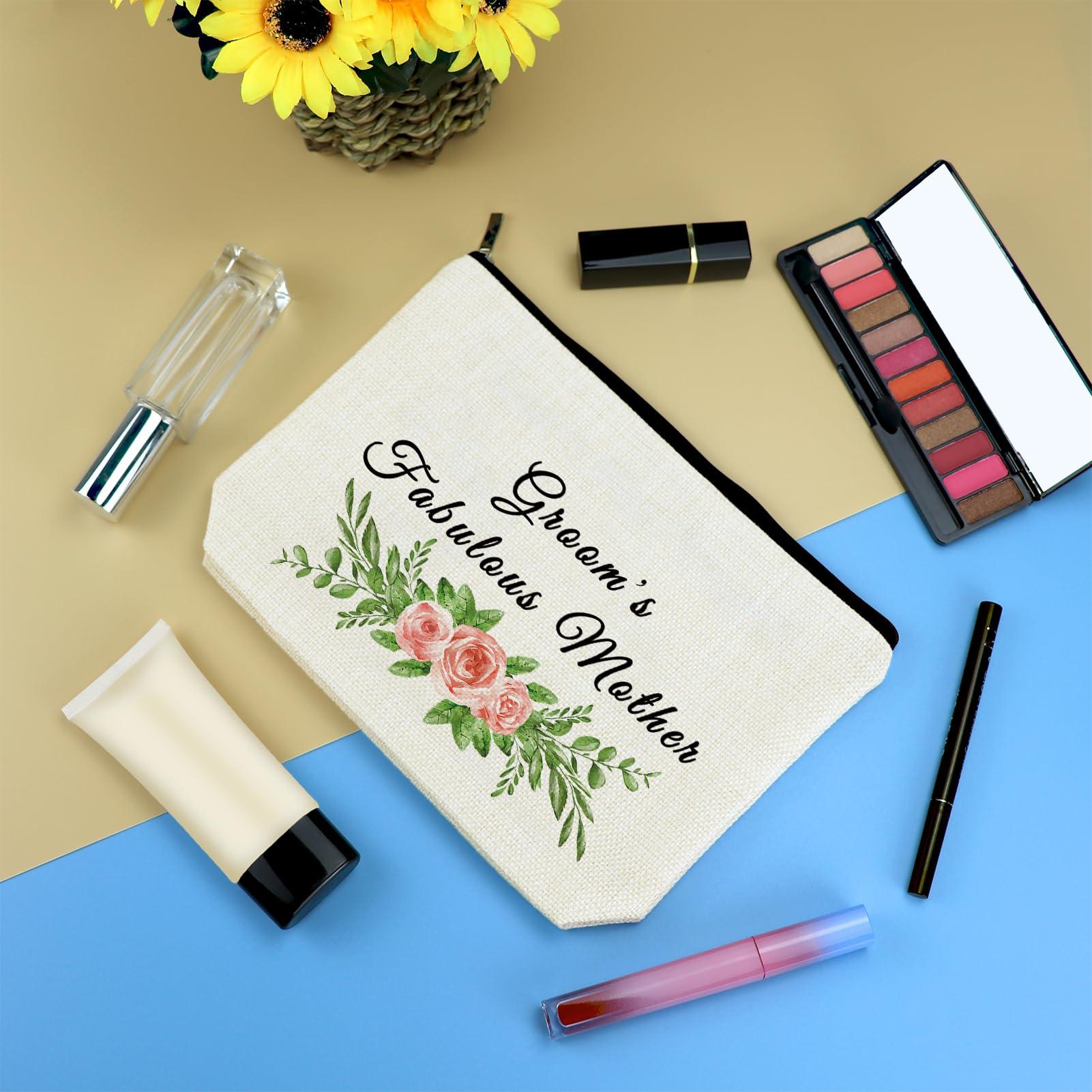Mikela Mother of the Groom Gift Makeup Bag Bridal Shower Gifts Cosmetic Bag Wedding Engagement Gifts for Mom Mother of the Groom Appreciation Gift from Bride Makeup Pouch Travel Toiletry Bags
