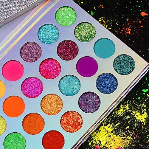 Afflano Afflano Neon Makeup Palette Eyeshadow, Glow in the Dark Neon Eyeshadow Palette Highly Pigmented, Neon Party UV Blacklight Eye Shadow Pallet, Red Orange Pink Pressed Glitter Eyes Makeup Palette