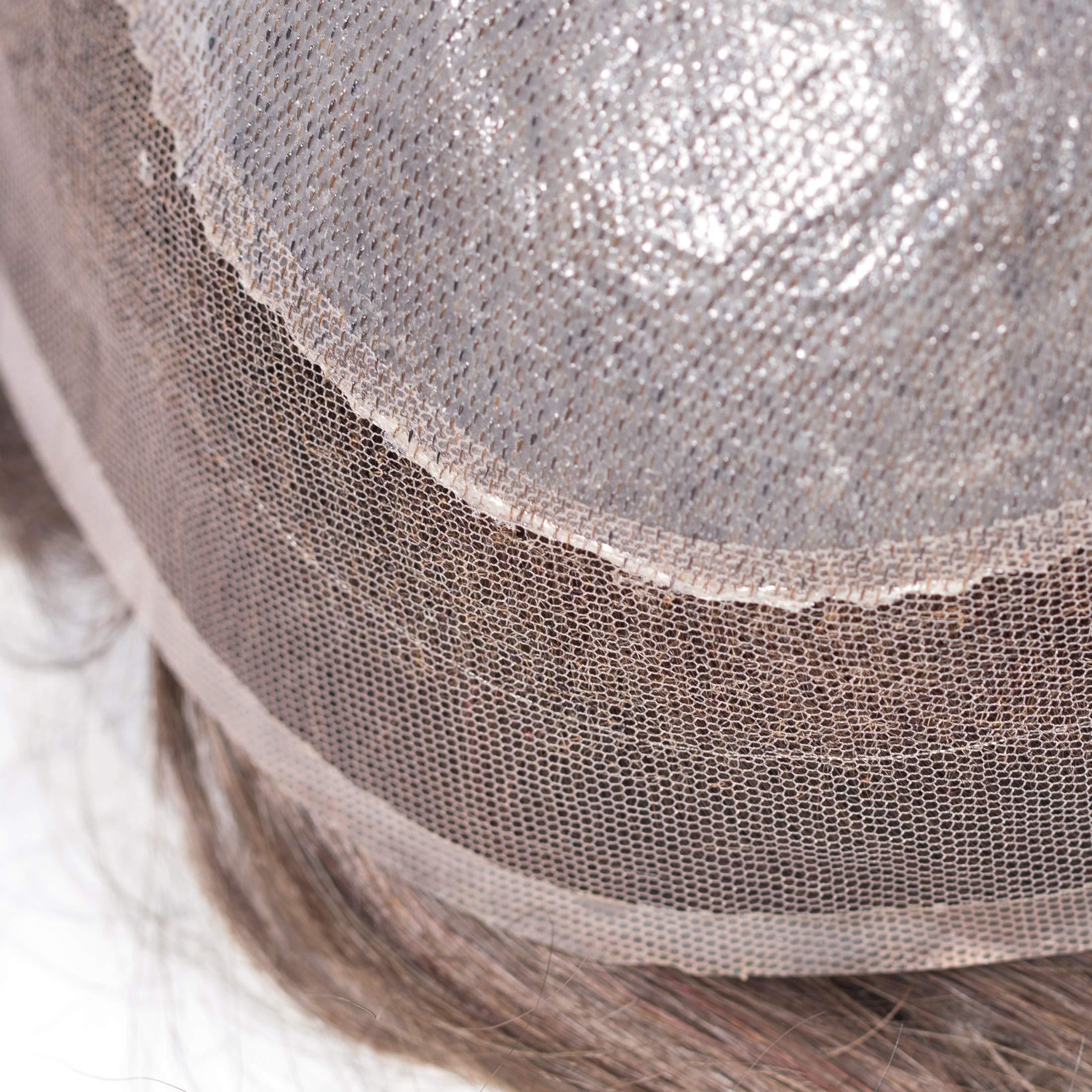 Superhairpieces Superhairpieces NM161V Men\'s Toupee Natural Premium Indian Remy Hair, 0.2mm Poly Skin Base, 1/2\" Swiss Lace Front, Invisible knots V-Loop Handmade (Medium Brown)