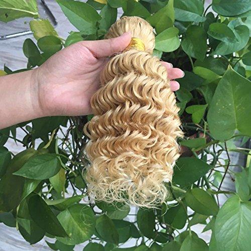 Ruma Hair Ruma Hair Blonde Deep Wave Peruvian Virgin Hair 3 Bundles With Closure Bleached Knots 4Pcs Lot Pure Color #613 Bleached Blonde Deep Curly Human Hair Weave With 4x4 Lace Closure (22 with 22 24 26)