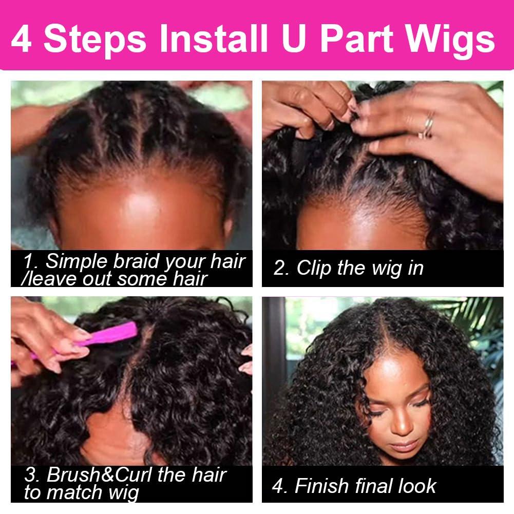 Yavida Yavida U Part Human Hair Wig Curly U Part Wig 100% Brazilian Virgin Human Hair Wig Glueless U Part Wigs for Black Women 180% Density U Part Curly Wig Human Hair 20 Inch Full Head Clip In Half Wig