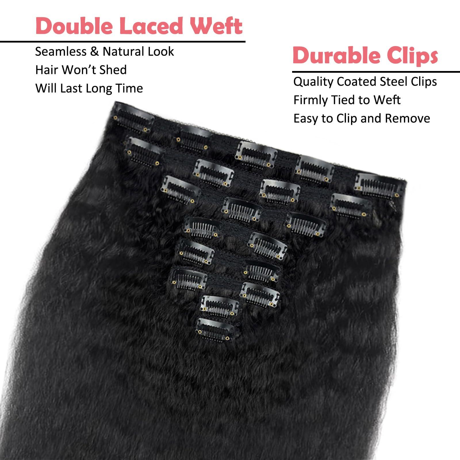 NEXLAYER NEXLAYER Kinky Straight Clip Ins Real Human Hair Black Women 120g 8pcs Kinkystraight Clip In 100% Human Hair Clipins Natural Hair Extensions For Black Women (Natural Black Kinky Straight, 14 Inch)