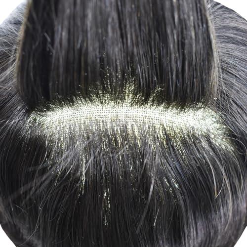 F M FACE MIRACLE NEW YORK F M FACE MIRACLE NEW YORK Mens Toupee Hair System for Men French Lace Center Mens Hair Replacement System With Poly PU Skin Natural Hairline Toupee for Men6 X9#1B Off Black-120% density