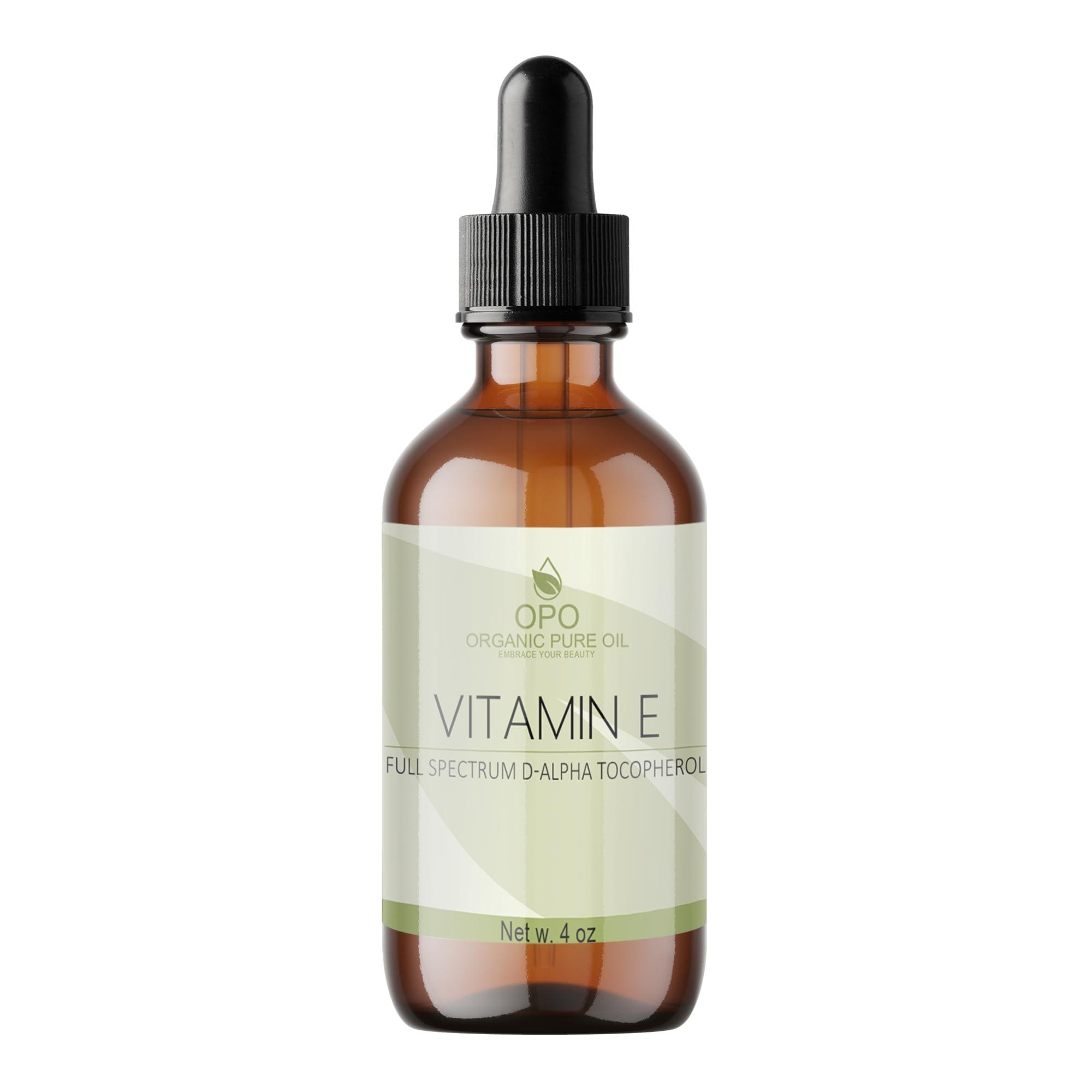 OPO OPO Vitamin E Oil - 100% Pure Full Spectrum D-Alpha Tocopherol 75,000 IU, Derived from Wheat Germ, Soy-Free for Hair Skin Face Body Nails Cuticles Antioxidant, 4 oz (Glass & Dropper)