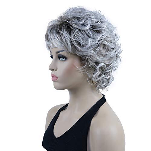 Lydell Lydell 10" Women's Short Soft Super Curly Wig Layered Natural Movement Synthetic Wigs (48T Light Gray with Dark Root)