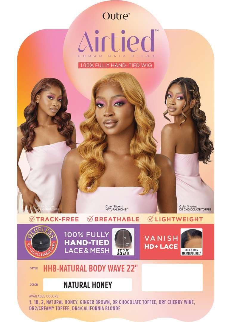 Outre Outre Airtied 100% Fully Hand-Tied Wig - Human Hair Blend - Natural Body Wave 22\" (DR CHOCOLATE TOFFEE)