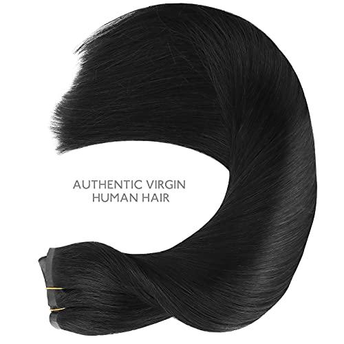 Wennalife WENNALIFE Seamless Clip In Hair Extensions, 14 Inch 130g 7pcs Jet Black Hair Extensions Clip in Human Hair Invisible PU Skin Weft Natural Remy Human Hair Extensions