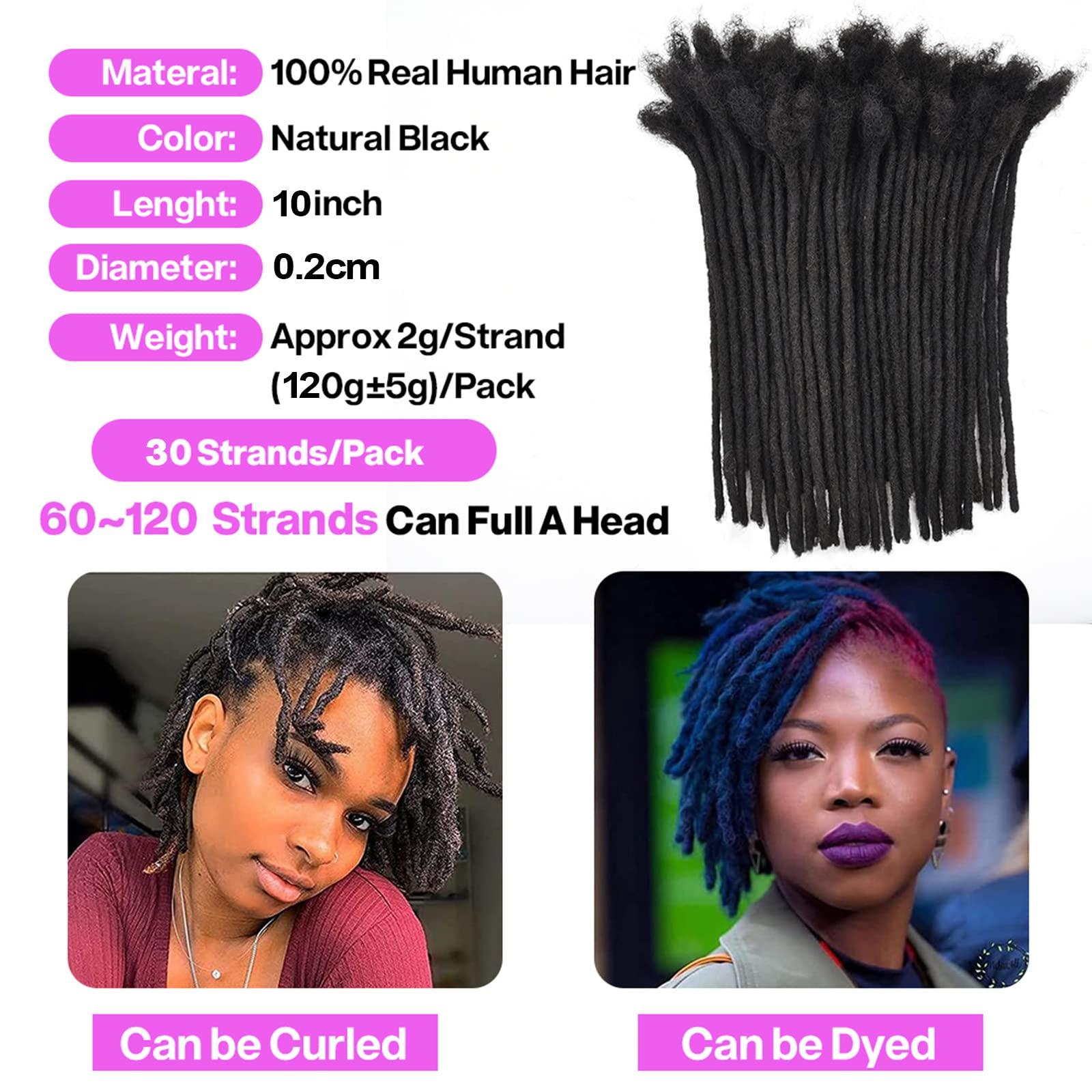 Dula A Loc Extensions Human Hair Dreadlock Extensions for Men/Women 100% Real Human Hair Permanent Dreadlock Extensions Locs Extensions Human Hair Can Be Dyed (30 Locs-10 Inch, 0.2cm-1B Natural Black)