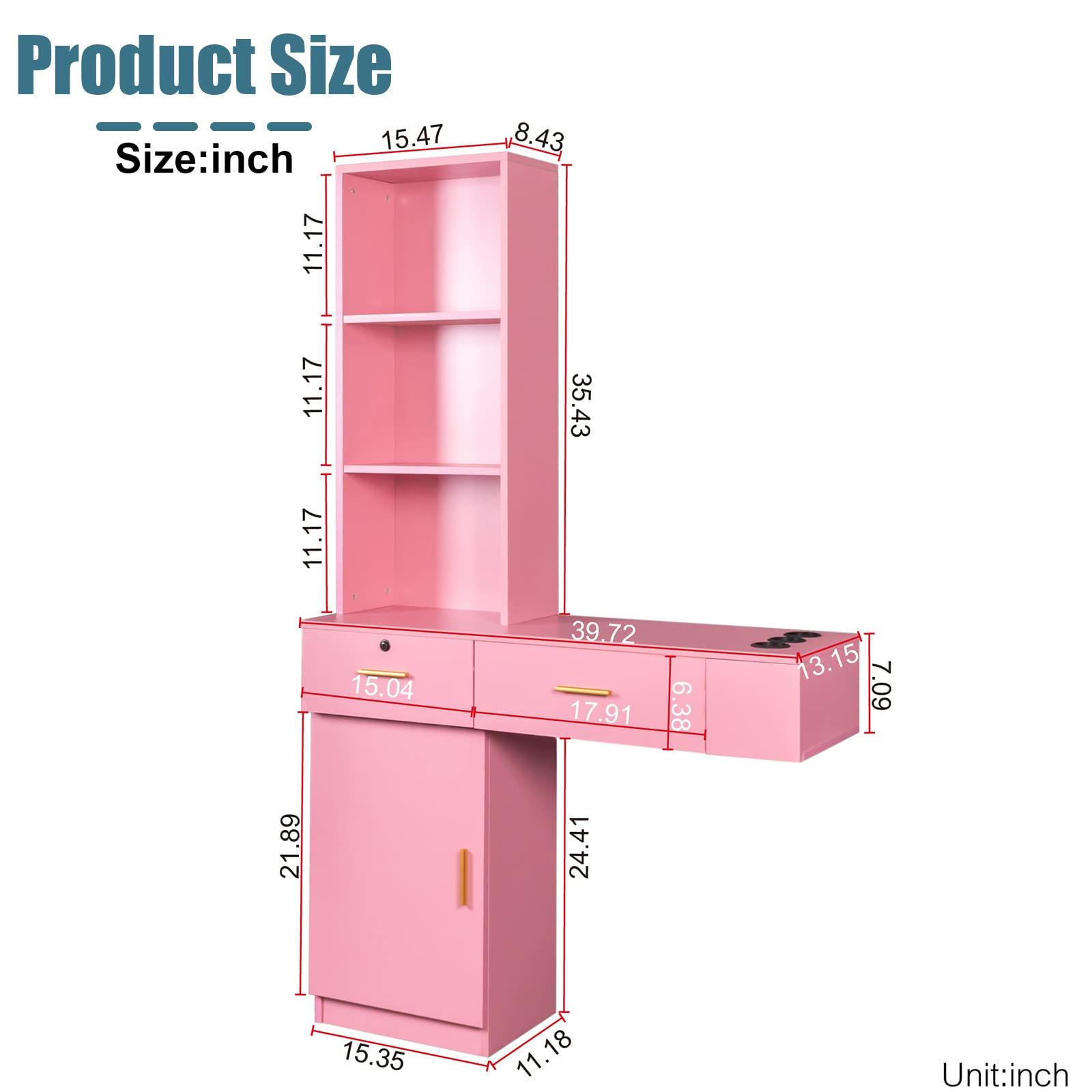 MTFY MTFY Wall Mount Barber Station Cabinet, Modern Hair Styling Salon Cabinet Storage Organizer Hair Salon Spa Equipment Barber Stations with Locking Drawer, 3 Shelves and 3 Hairdryer