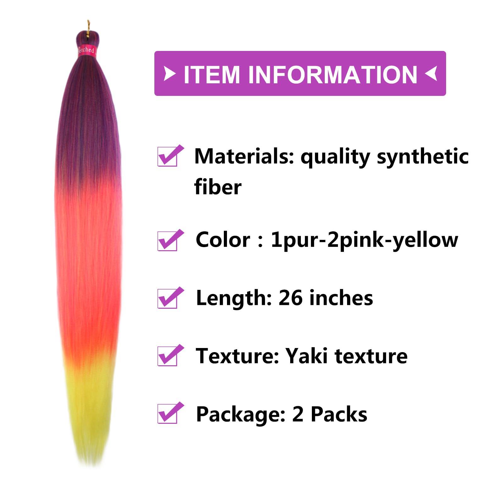PreAfriBr Ombre Pink-Yellow Braiding Hair Pre Stretched 2 Packs Box Braids Hair Extensions 26 Inches Synthetic Pre Stretched Braiding Hair